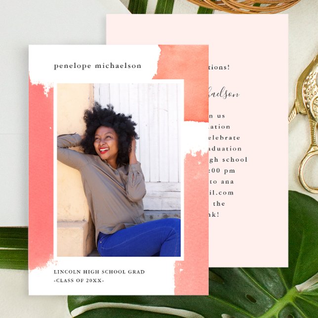 Convite Foto de Festa de formatura de Aquarela Rosa (Criador carregado)
