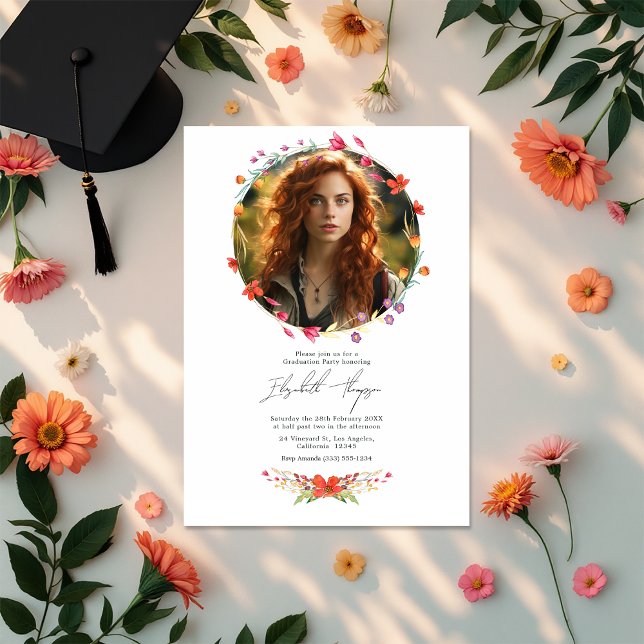 Convite Foto de Festa de formatura de flor selvagem (Wildflower Graduation Party Photo Invitation)