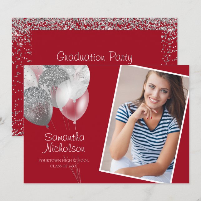Convite Foto de Festa de formatura dos Balões de Glitter R (Frente/Verso)