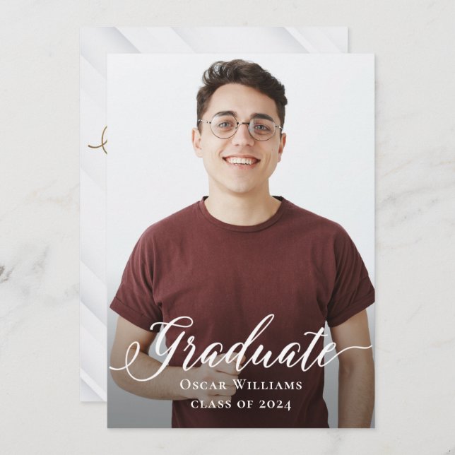 Convite Foto de Festa de formatura Dourada da Cinza Elegan (Frente/Verso)