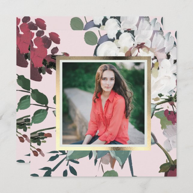 Convite Foto de Festa de formatura Floral bonito Blush (Frente/Verso)