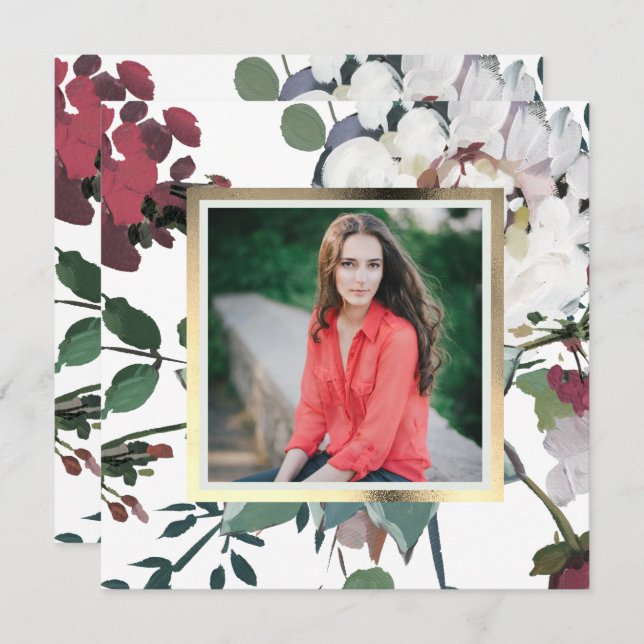 Convite Foto de Festa de formatura Floral bonito e Chic (Frente/Verso)
