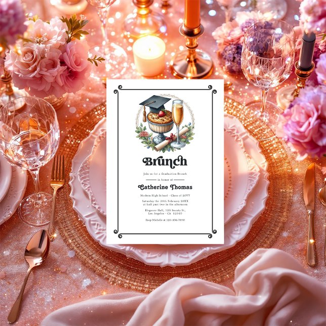Convite Foto de Festa de formatura Retro Brunch Elegante (Elegant Retro Brunch Graduation Party Photo Invitation)