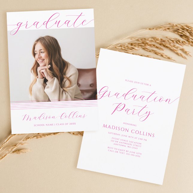 Convite Foto de Festa de formatura Rosa das Linhas Minimal (Criador carregado)
