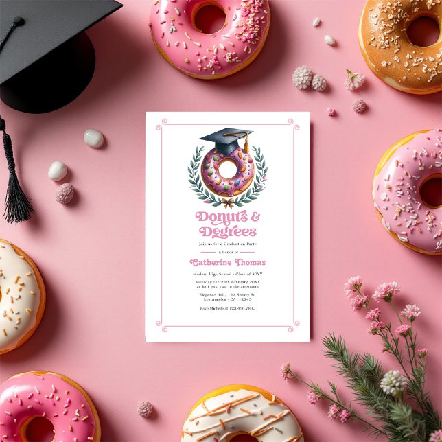 Convite Foto de Festa de formatura Rosquinha e Graus (Donuts and Degrees Graduation Party Photo Invitation)