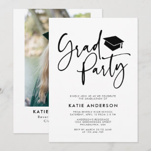 Convite Foto de Festa de Graduação com Caligrafia Moderna 