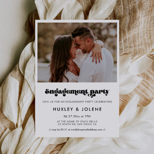 Convite Foto de festa de noivado do script de revisão Vint