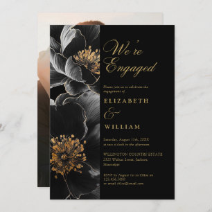 Convite Foto de Festa de noivado Floral Chic Preta E Doura