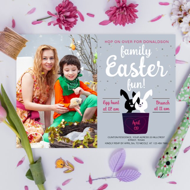 Convite Foto de Festa de Páscoa de Bonitos Pretos e Branco (Criador carregado)