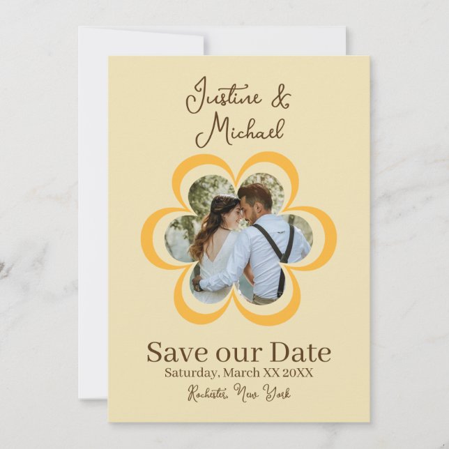 Convite Foto de Flor Laranja Retro Casamento Save the Date (Frente)