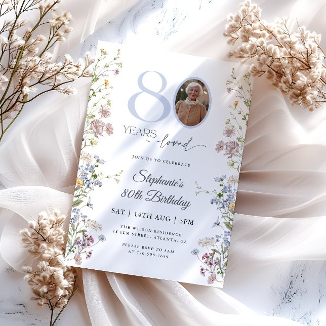 Convite Foto de Flor Silvestre para 80º Aniversário (Criador carregado)