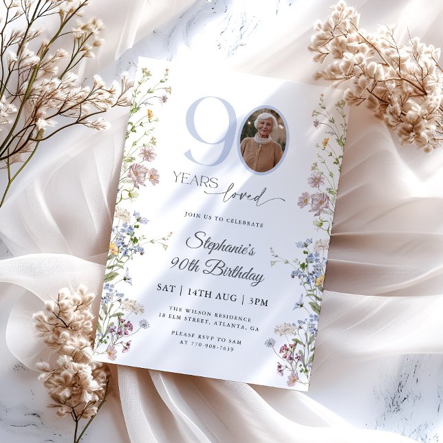 Convite Foto de Flor Silvestre para 90º Aniversário (Criador carregado)