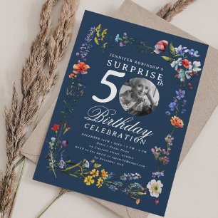 Convite Foto de Flor Silvestre SURPRESA 50º Aniversário Az