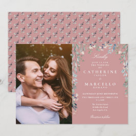 Convite Foto de Flores de Rosa Empoeirada Casamento Floral