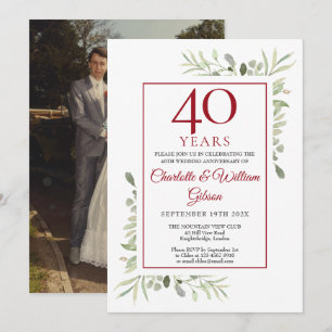 Convite Foto de folhagem para 40º aniversário de casamento