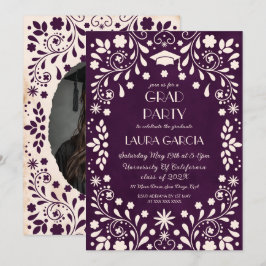 Convite Foto de Formatura Bege Roxo Mexicano