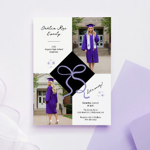 Convite Foto de Formatura com Chapéu Roxo Minimalista e La
