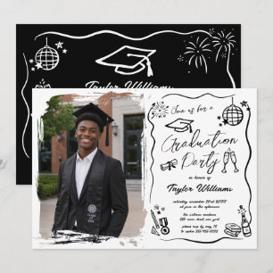 Convite Foto de Formatura com Rabiscos Excêntricos Desenha