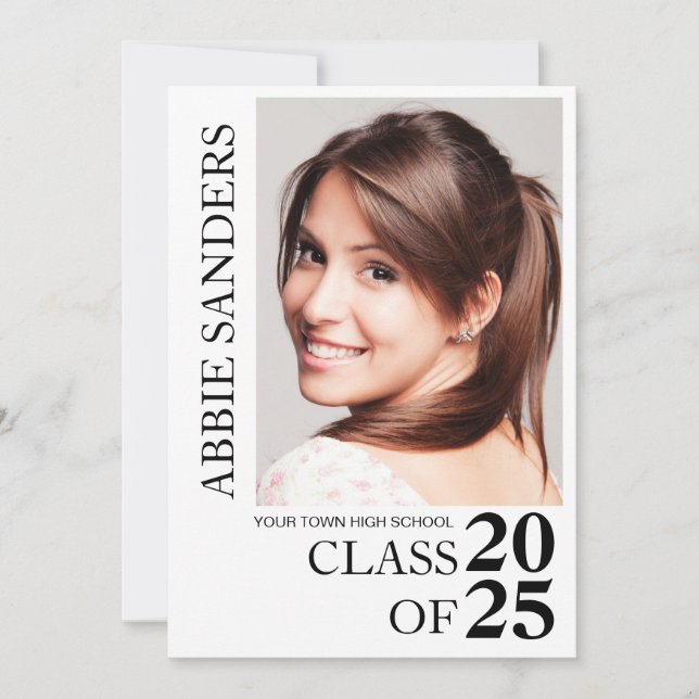 Convite Foto de Formatura da Turma de 2025 Preto Branco  (Frente)