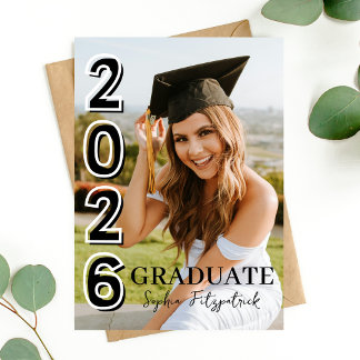 Convite Foto de Formatura da Turma de 2026 Preto e Branco