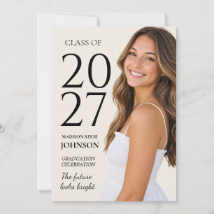 Convite Foto de formatura de 2027 em preto e marfim editor