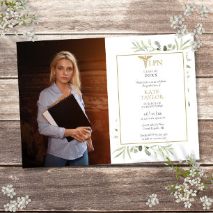 Convite Foto de Formatura de Enfermagem LPN com Verdura