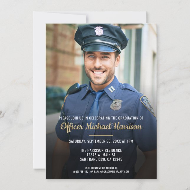Convite Foto de Formatura de Oficial de Polícia (Frente)