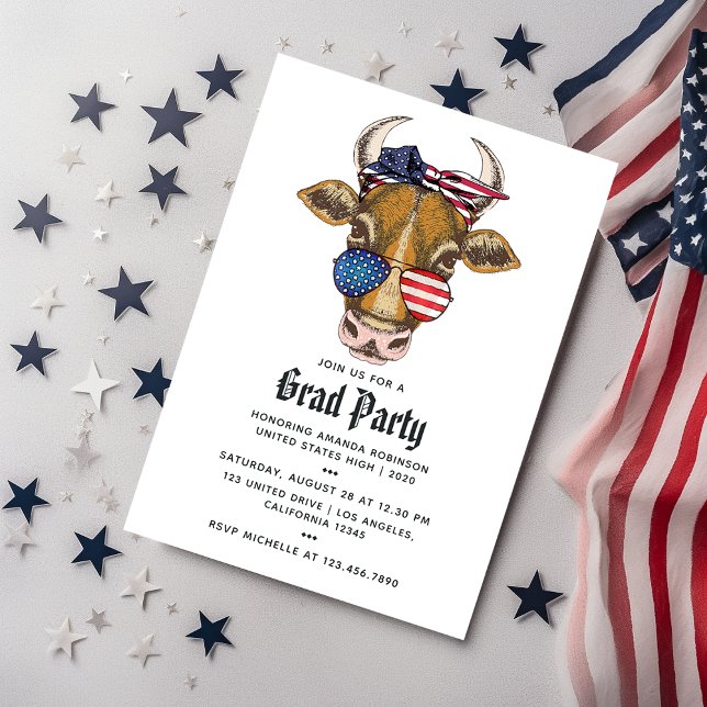 Convite Foto de Formatura de Vaca Americana (Criador carregado)