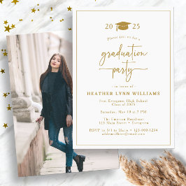 Convite Foto de Formatura em Dourado Elegante