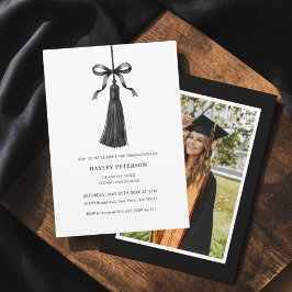 Convite Foto de Formatura Moderna com Laço Preto e Borla