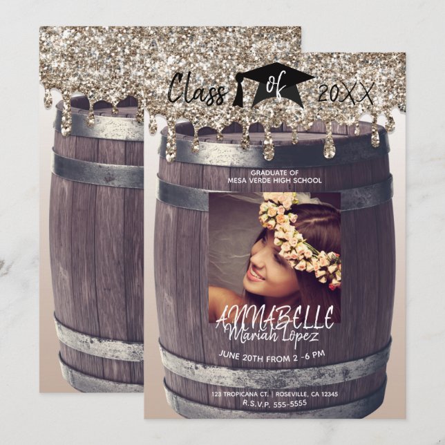 Convite Foto de formatura moderna e rústica com brilho dou (Frente/Verso)