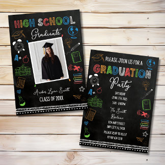 Convite Foto de Formatura no Ensino Médio em Quadro Negro