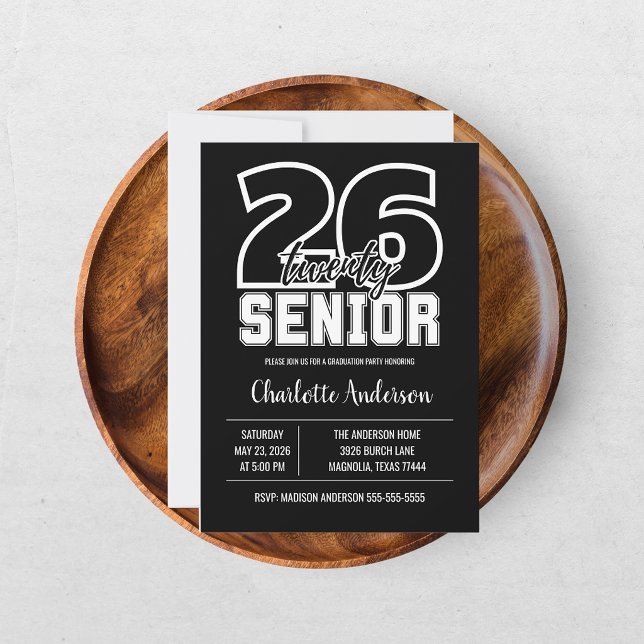 Convite Foto de formatura preta Senior 2026 (Criador carregado)