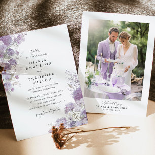 Convite Foto de Fundo Floral de Lavanda para Casamento Ele