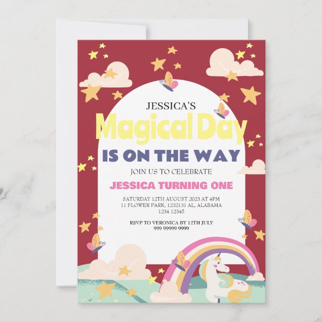 Convite Foto de Garota Simples e Cuta Menina Unicórnio Pri (Frente)