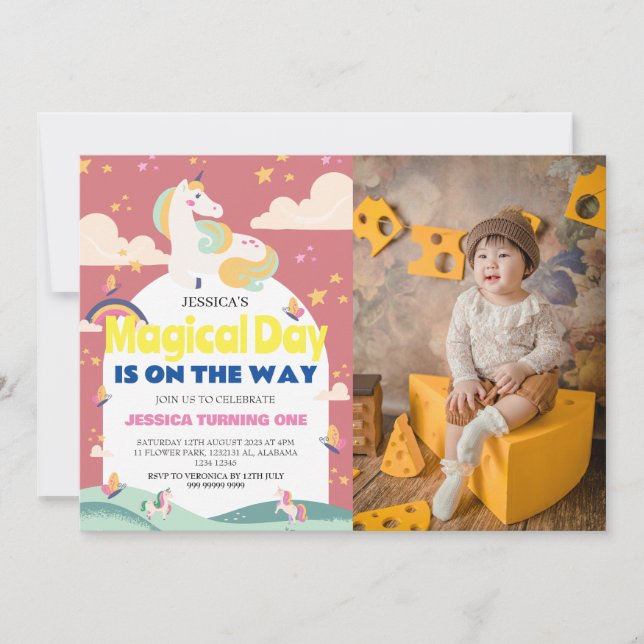Convite Foto de Garota Simples e Cuta Menina Unicórnio Pri (Frente)