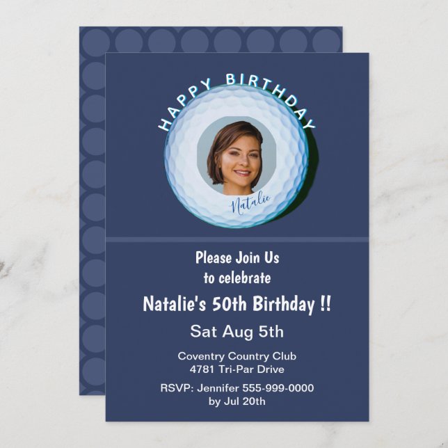 Convite Foto de Golfer Pro Assinada Golf Ball 50º Aniversá (Frente/Verso)