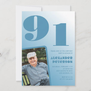 Convite Foto de Gradiente Azul Retro para Homens de 91 ano
