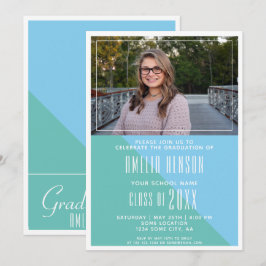 Convite Foto de Graduação Azul Turquoise Moderna