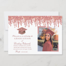 Convite Foto de Graduação Branca e Rosa de Drivers de Glit