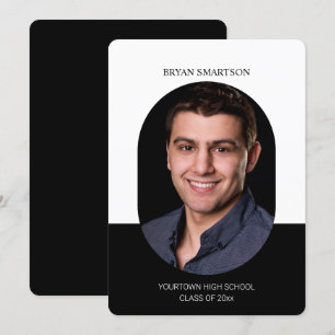 Convite Foto de Graduação Branca Preta de Quadro Elegante
