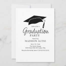 Convite Foto de Graduação com Boné Preto e Branco