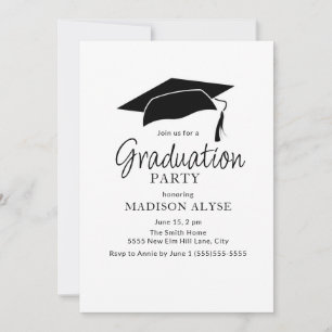 Convite Foto de Graduação com Boné Preto e Branco