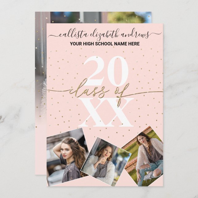 Convite Foto de Graduação da Classe Glitter Confetti Doura (Frente/Verso)