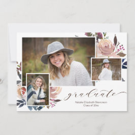 Convite Foto de Graduação de Caligrafia Floral Rosa