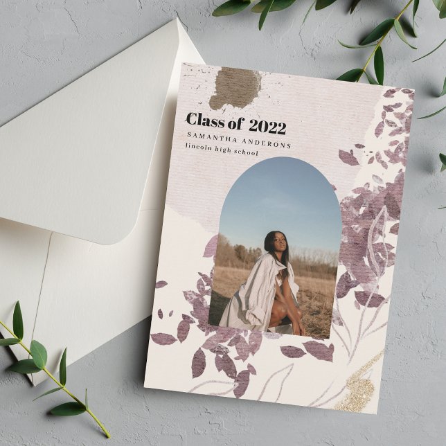 Convite Foto de Graduação de Folha de Watercolor Elegante (Criador carregado)