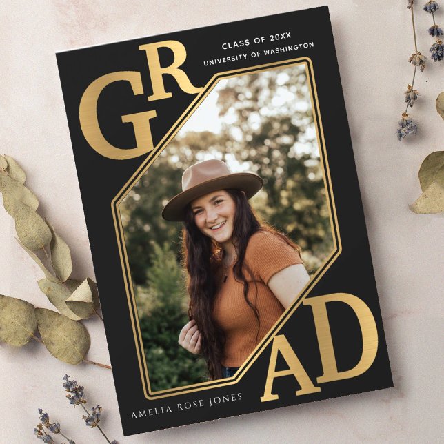 Convite Foto de Graduação de FORMANDO Dourado moderno (Criador carregado)