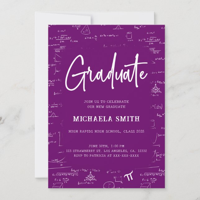 Convite Foto de Graduação de Matemática Graduada Roxa Eleg (Frente)