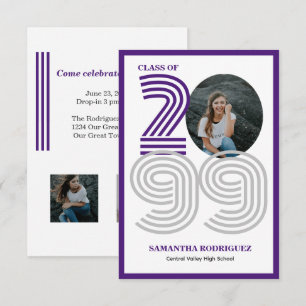Convite Foto de Graduação de Números Grandes em Retro Roxo