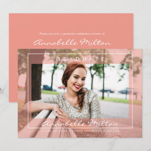 Convite Foto de Graduação de Peach do Script Modern da T